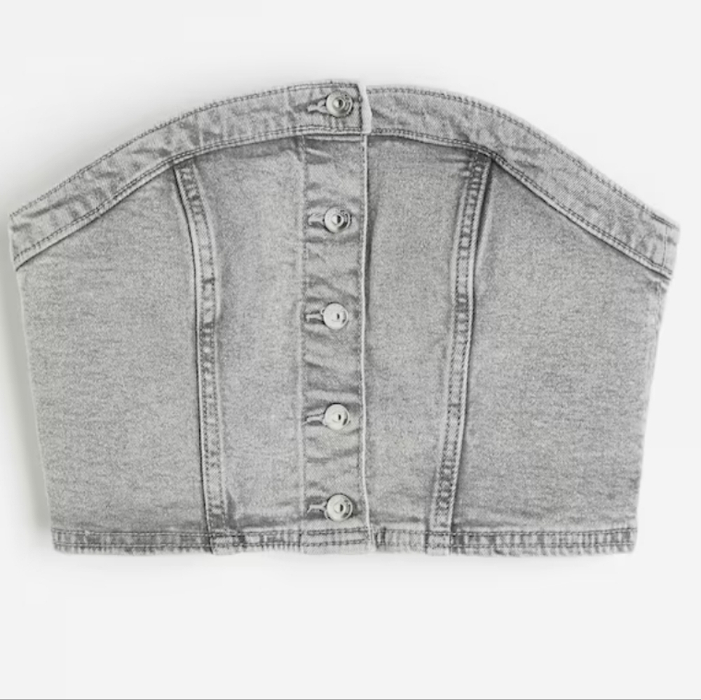 H&M Gray Denim Button-Front Strapless Crop Top